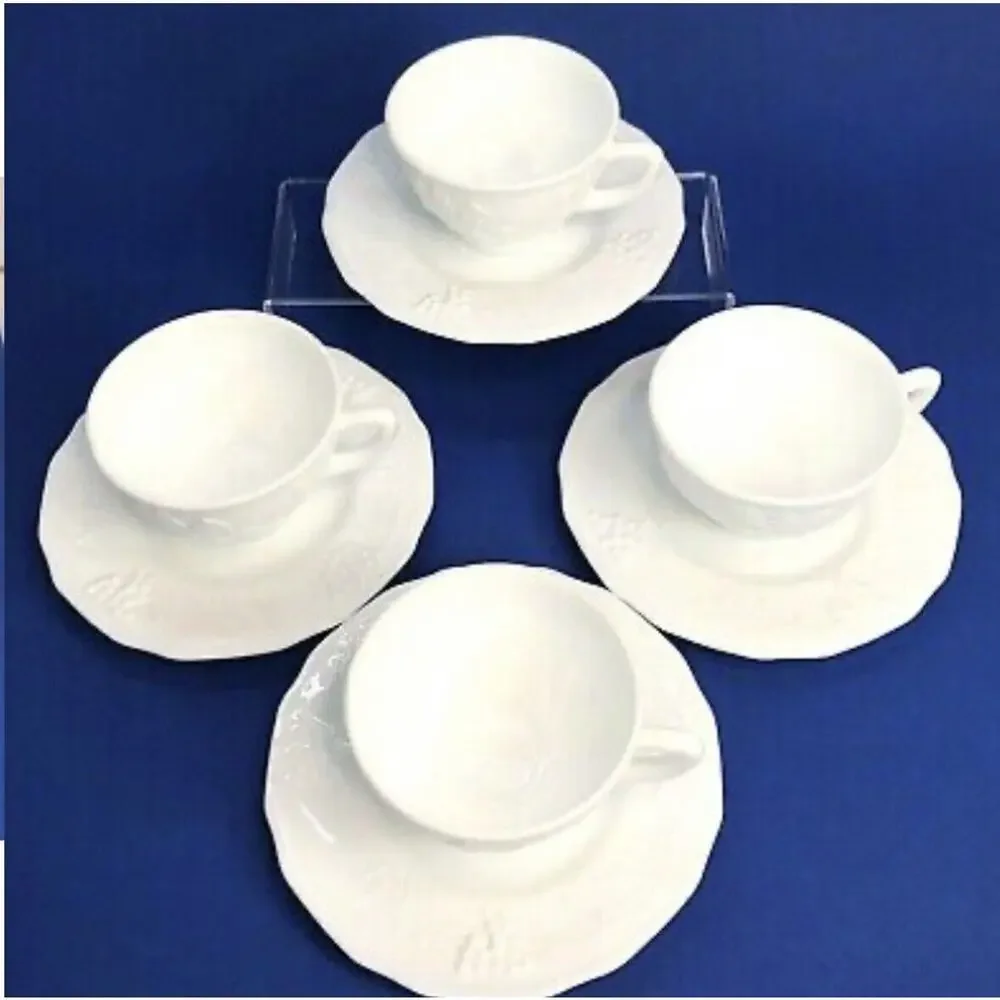 Vintage Indiana Milk Glass Cups & Saucers Colony Harvest Grapes Farmhouse Set 5